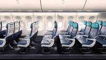 A rendering of the main economy cabin on a WestJet redesigned aircraft.